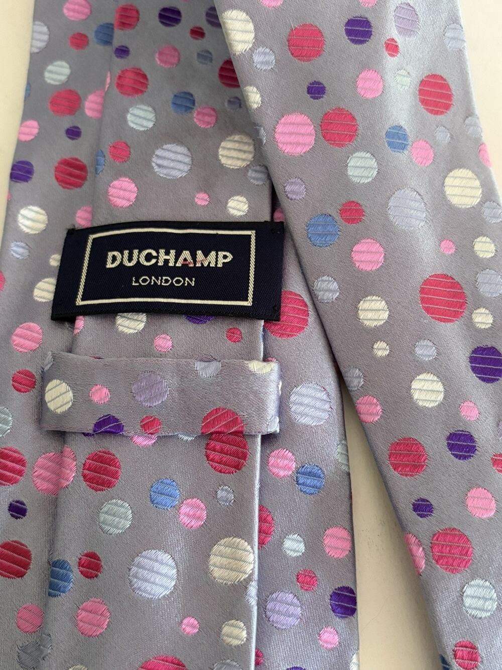 DUCHAMP London Silk Tie Circles Geometric Embroidered Jacquard Made in England